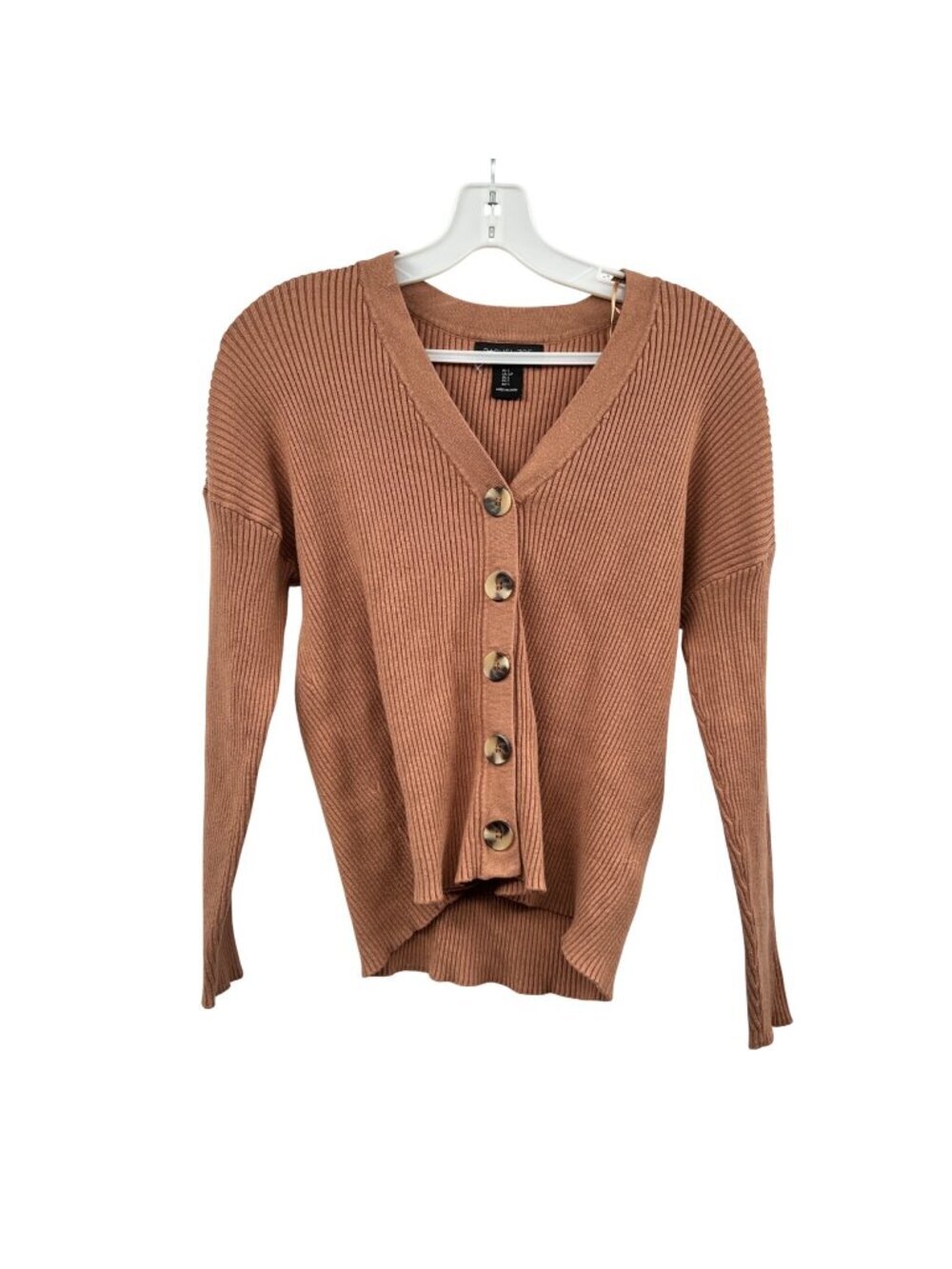 Rachel Zoe Womens Cropped Cardigan V-Neck Button Up Light Brown Size Small